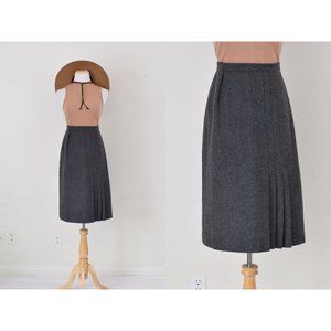 Vintage 80s Charcoal Gray Wool‎ combo Midi Skirt size 8 | 27 waist